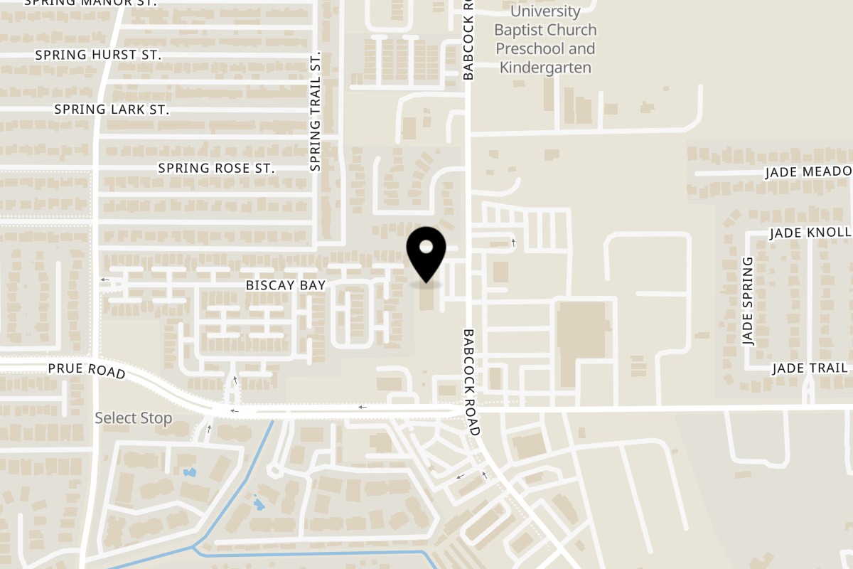 Map showing the location of AfroTex Grill - BOWLS, BURRITOS & SUYA PLATES on 6422 Babcock Rd Suit 101 in San Antonio